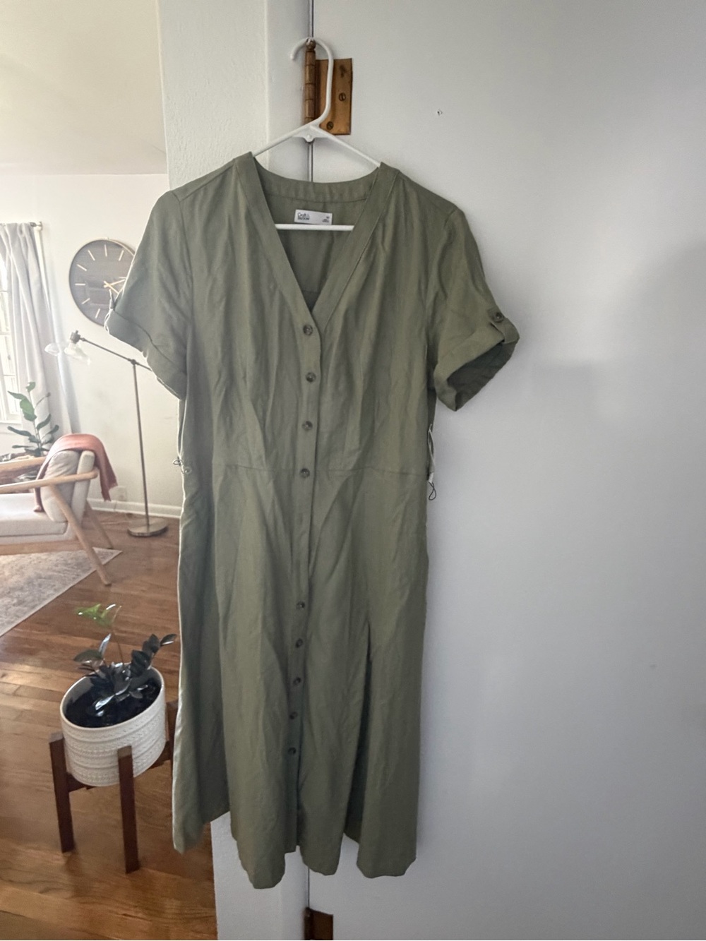 Button-Front Olive Green Women's Dress